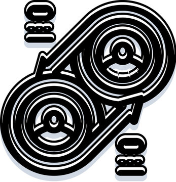 Linked abstract industrial shapes linked into a continuous system, symbolizing connection, motion, interaction and workflow in a modern engineering and technology process