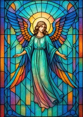 Fototapeta premium Vibrant angelic stained glass.
