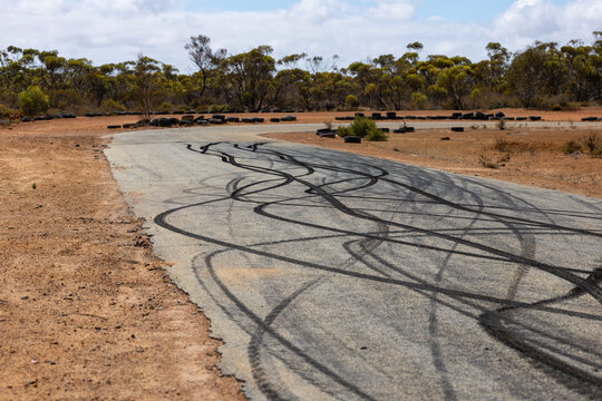 Asphalt track curve with tire skid marks