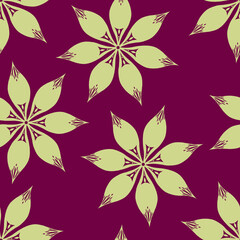 Fototapeta premium Seamless pattern. Indian style. Symmetrical six-petal flowers.seamless floral pattern
