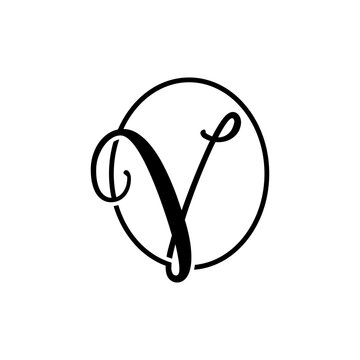UNIQUE letter v oval script outline concept
