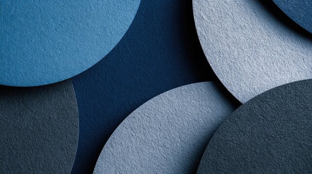 Abstract overlapping blue and grey circles with textured surfaces