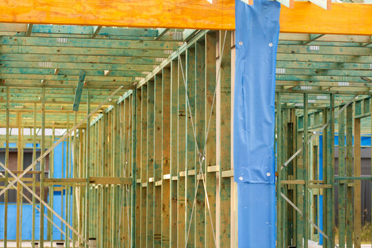wooden frame of new house build under construction