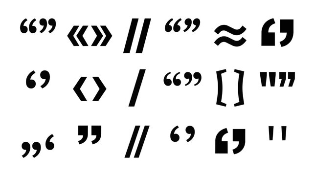 Collection of typographical punctuation marks and quotation brackets with punctuation brackets typography quotation parentheses mathematical