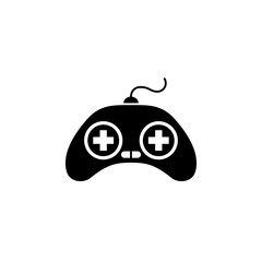 This is a minimalist vector illustration of a joystick icon, featuring a simple, clean, and solid glyph style. The icon can be used as a symbol, sign, or logo. © Ris_aris