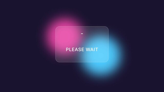 Glassmorphism Please Wait Loading Screen with Frosted Card Spinner and Soft Gradient Glow on Dark UI. 4K alpha