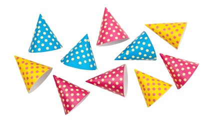 Obraz premium A collection of colorful polka dot party hats scattered on a white background