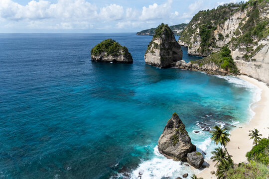 Aerial view captures Diamond Beach in Nusa Penida Indonesia