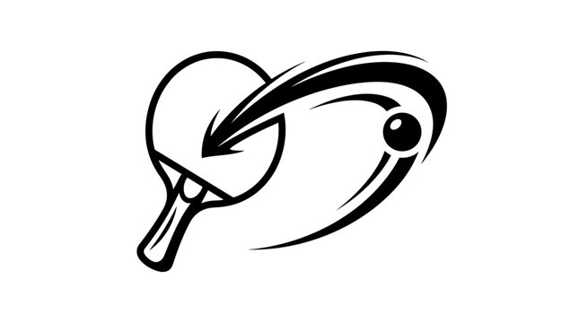 Black ping pong ball and paddle icon.