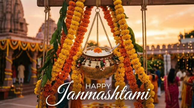 Clay pot filled with fresh white butter hanging for Janmashtami festival