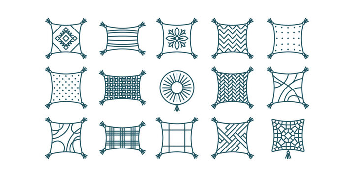 Set of decorative throw pillow icons with various geometric patterns.