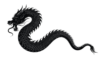 Fototapeta premium Dragon silhouette illustration featuring a traditional mythical