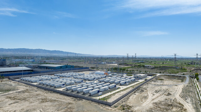 Aerial Perspective of a Large-Scale Battery Energy Storage Station in a Semi-Arid Industrial Zone