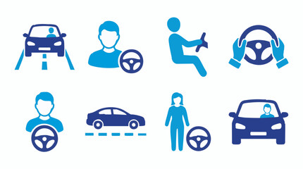 Fototapeta premium Driving and automotive related blue icons set on white background