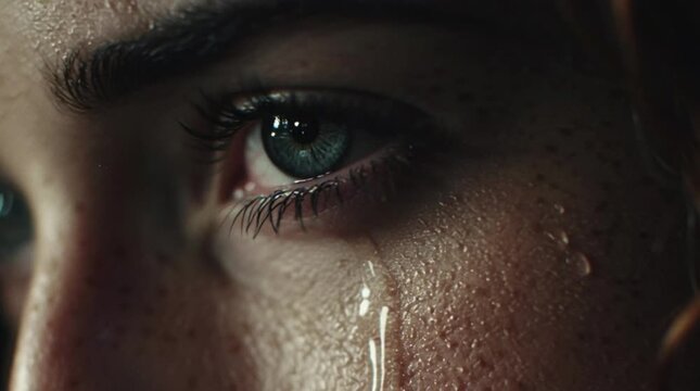 Sadness expressed through a crying eye with tears