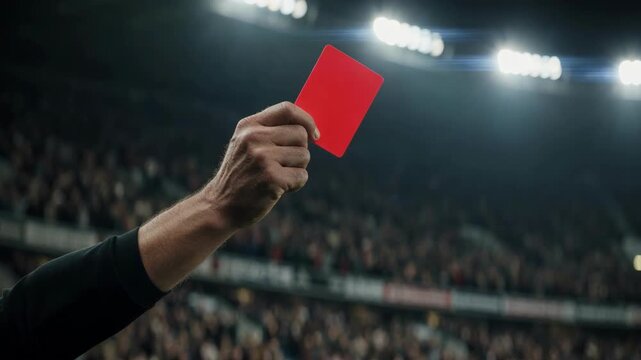 Close Up Referee Holding Red Card