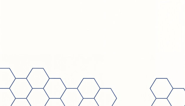 Minimalist abstract background with blue hexagon grid pattern on white background.