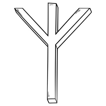 algiz rune illustration hand drawn outline vector