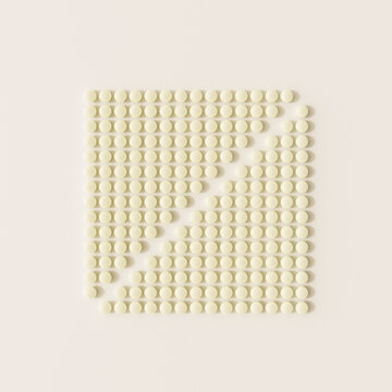 A 3d rendering shows a pattern of white pills with a diagonal gap