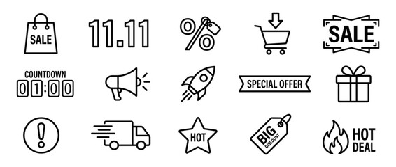 E-commerce Icons Set: Sale, Discounts, Countdown, Shipping, Special Offer, Hot Deal © Faqih Arsilano