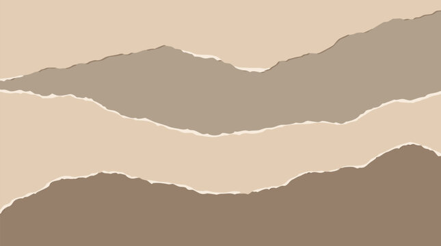 Torn Craft Paper Collage Background with Layered Beige Taupe Mountain Ranges, Abstract Earth Tone Texture, Minimalist Neutral Wall Art Design, Vector Illustration for Modern Interior Decoration