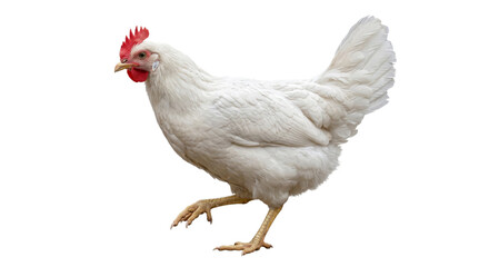 White chicken walking gracefully against a plain background © Sapphire