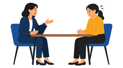 Obraz premium Professional HR Manager Conducting Job Interview with Nervous Candidate, Business Recruitment Meeting, Flat Vector Illustration of Employment Interview Process with Anxious Female Applicant
