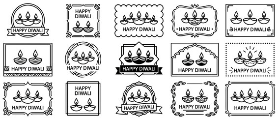 Happy Diwali Icons Collection: Traditional Lamps and Festive Greetings © Hartono Ahmat