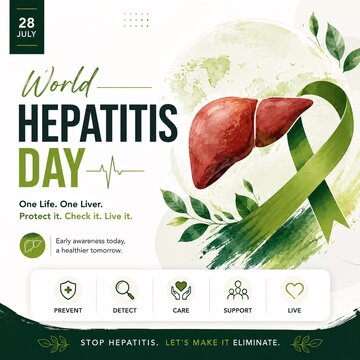 World hepatitis day medical awareness poster design with liver illustration