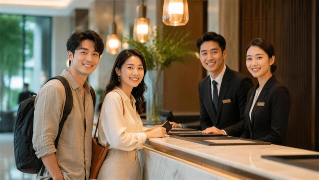 Welcoming Reception at Modern Hotel with Friendly Staff