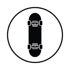 Black skateboard emblem in circle with clean white background for graphic design and branding © MONWARA STOCK