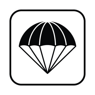 Black parachute icon in a white frame with rounded corners on a white background