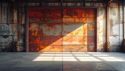Obraz premium Abandoned Old Factory Interior with Rustic Fireplace, Burning Firewood and Warm Flames Illuminating a Forgotten Industrial Room