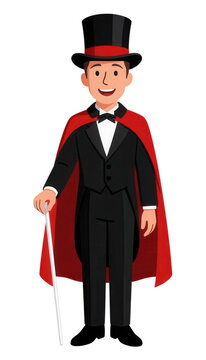 Magician in Tuxedo Holding Cane Transparent Background