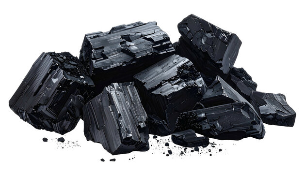 Pile of jagged, dark-gray chunks. Dark background accentuates the forms