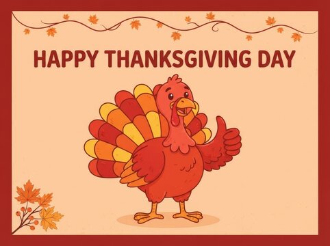 Happy thanksgiving day illustration festive turkey giving thumbs up for autumn holiday celebrations