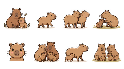 Cute capybara family illustrations