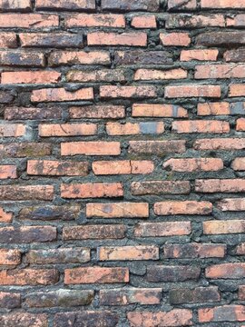 Textured brick wall with moss and varied colors