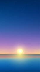 Obraz premium Sunset over ocean background with starry night and gradient sky vector illustration, mobile wallpaper or minimalist summer banner design starting with a beautiful sun on the horizon