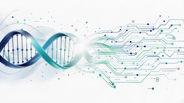 Abstract DNA double helix with digital technology and data connections