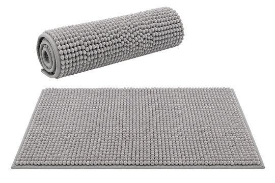 Gray bath mat chenille soft absorbent rolled rectangular bathroom textured plush modern Soft gray chenille bath mat with plush texture absorbent