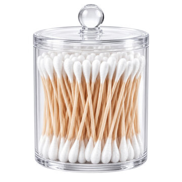 Cotton swab bamboo stick clear container lid hygiene bathroom storage organization clean white transparent round household personal care eco