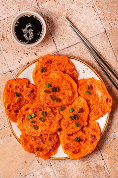Freshly cooked savory korean pancakes kimchi jeon.