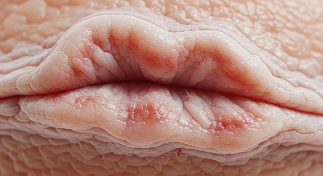 Close-up macro view of dry chapped lips with visible texture and peeling skin.