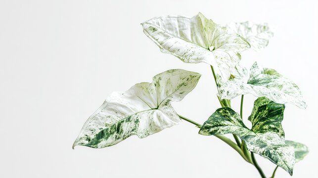 Syngonium podophyllum Albo Variegata isolated on white, arrowhead plant