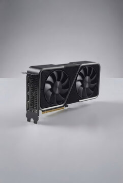 Modern Dual-Fan Computer Graphics Card GPU Mockup Isolated on Grey Background