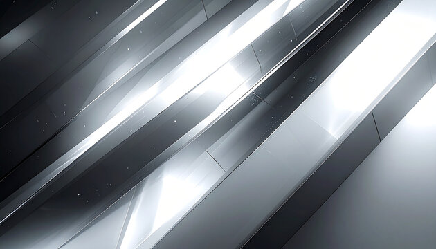 Abstract Metallic Diagonal Chrome Stripes with Soft Lighting and Particle Effects for Modern Industrial Backdrop Design