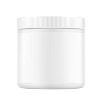 Blank package container for supplement, sport nutrition, powder products. 3D hight realistic vector illustration isolated on white background. Scalable and editable without lose quality. EPS10.