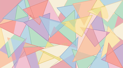 Fototapeta premium Modern abstract vector background featuring overlapping translucent pastel colored triangles in soft pink blue green yellow and orange tones creating a dynamic layered geometric pattern perfect for