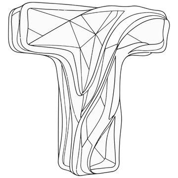 Letter t 3d wireframe outline icon